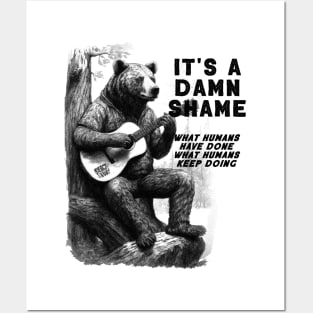 Bear Playing Guitar It's A Damn Shame Posters and Art